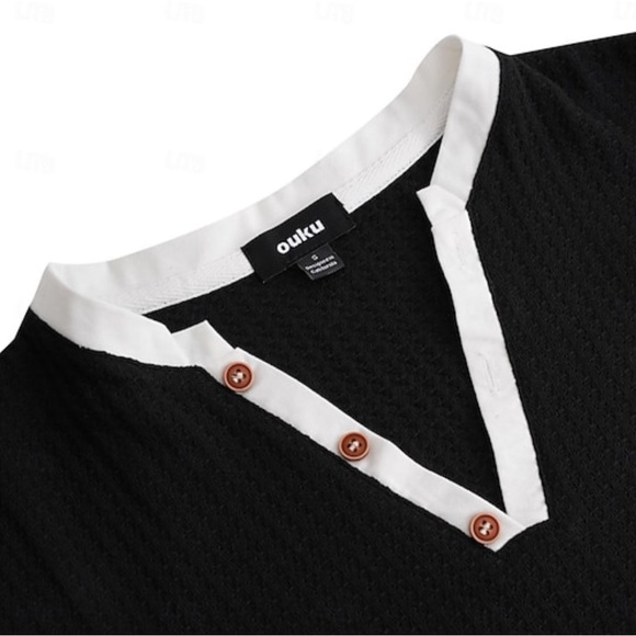 Men's Waffle Henley Shirt Waffle Knit Tee Top Solid Color V Neck Men’s Size 3XL - Picture 5 of 9